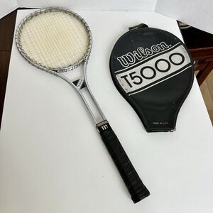 Vintage Wilson T5000 Tennis Racket 1970s w/ Cover Silver